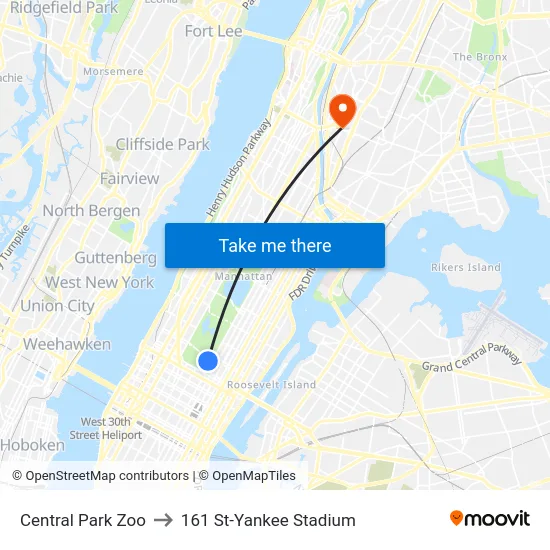 Central Park Zoo to 161 St-Yankee Stadium map