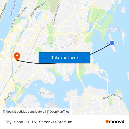 City Island to 161 St-Yankee Stadium map