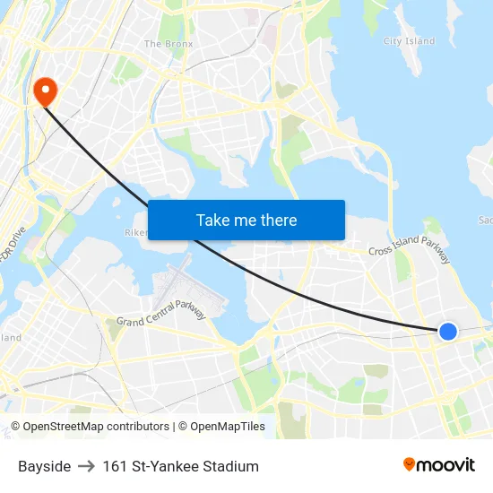 Bayside to 161 St-Yankee Stadium map