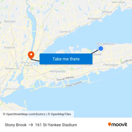 Stony Brook to 161 St-Yankee Stadium map