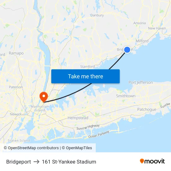 Bridgeport to 161 St-Yankee Stadium map