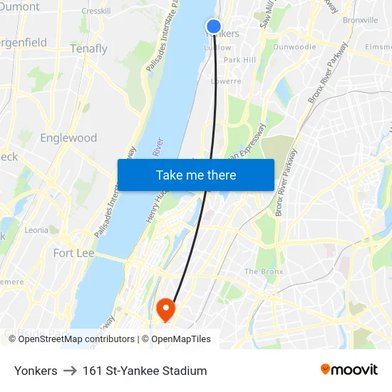 Yonkers to 161 St-Yankee Stadium map