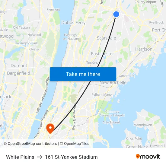 White Plains to 161 St-Yankee Stadium map