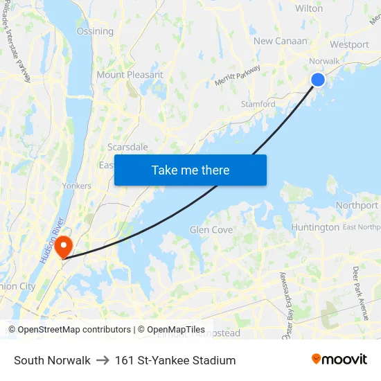 South Norwalk to 161 St-Yankee Stadium map