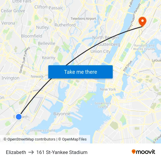 Elizabeth to 161 St-Yankee Stadium map