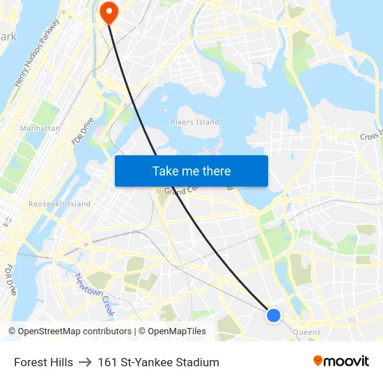 Forest Hills to 161 St-Yankee Stadium map