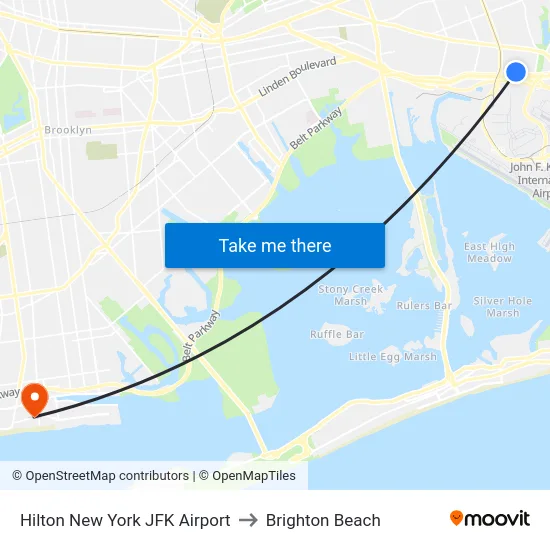 Hilton New York JFK Airport to Brighton Beach map