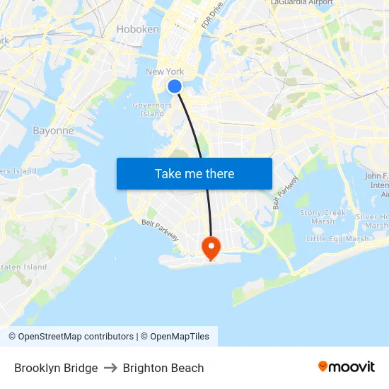 Brooklyn Bridge to Brighton Beach map