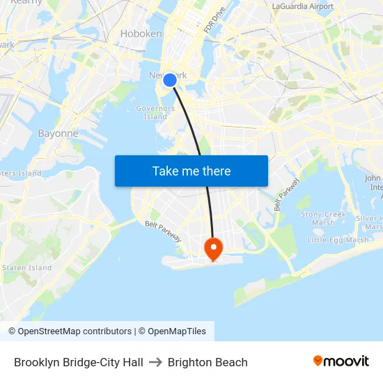 Brooklyn Bridge-City Hall to Brighton Beach map