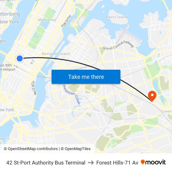 42 St-Port Authority Bus Terminal to Forest Hills-71 Av map