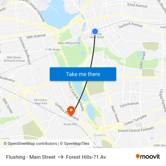 Flushing - Main Street to Forest Hills-71 Av map