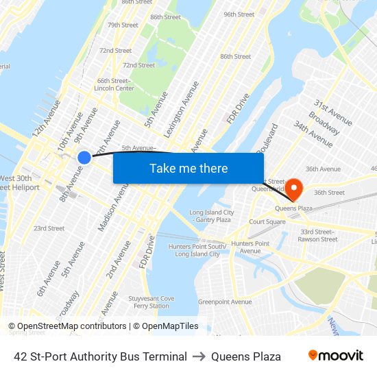 42 St-Port Authority Bus Terminal to Queens Plaza map