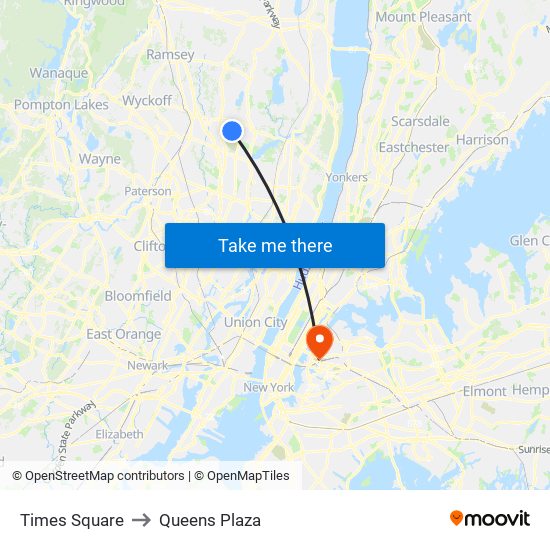 Times Square to Queens Plaza map