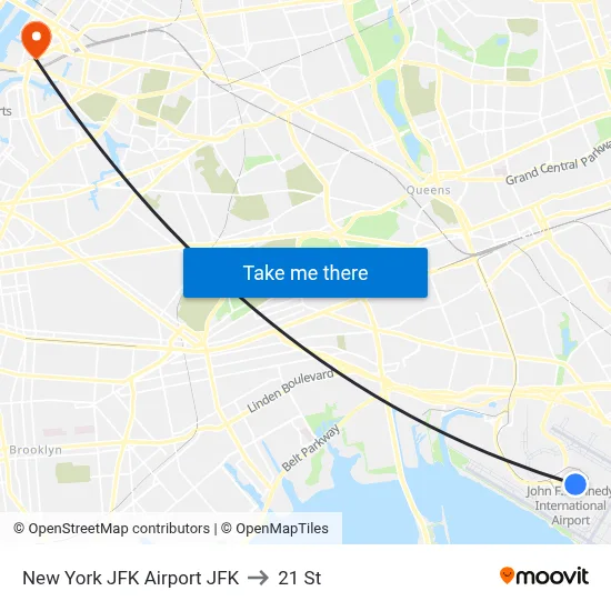 New York JFK Airport JFK to 21 St map