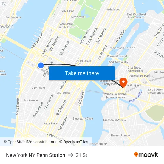 New York NY Penn Station to 21 St map