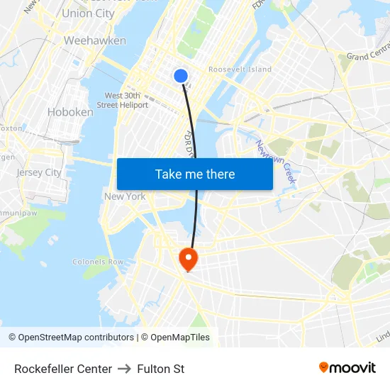 Rockefeller Center to Fulton St map