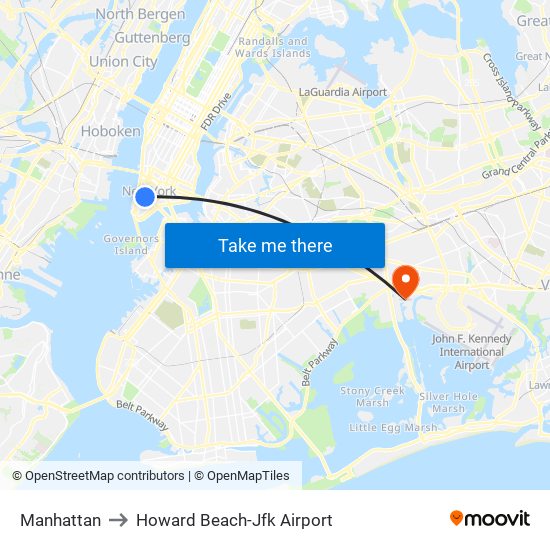 Manhattan to Howard Beach-Jfk Airport map