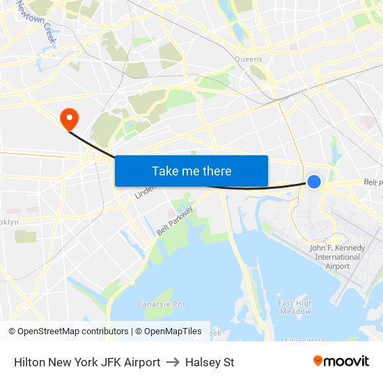 Hilton New York JFK Airport to Halsey St map