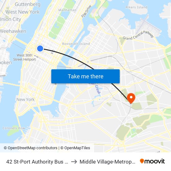 42 St-Port Authority Bus Terminal to Middle Village-Metropolitan Av map