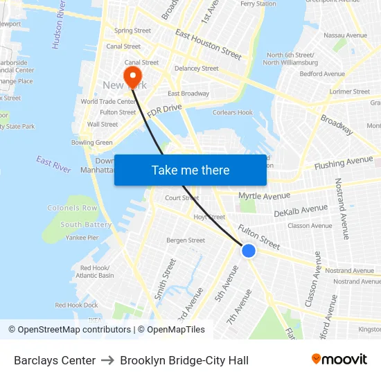 Barclays Center to Brooklyn Bridge-City Hall map