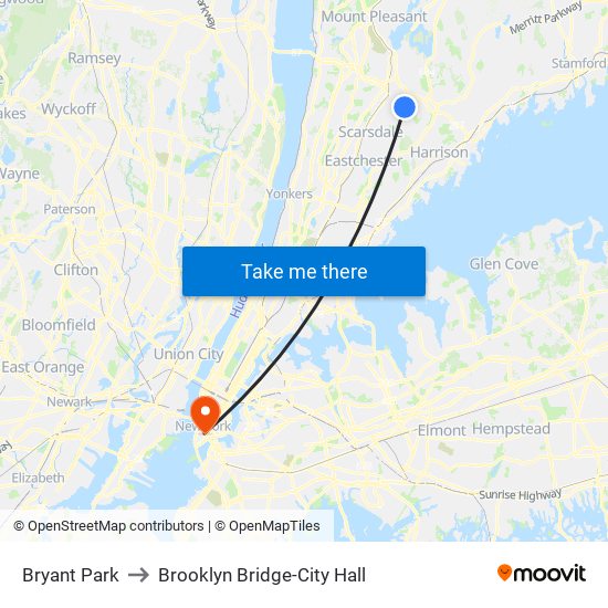 Bryant Park to Brooklyn Bridge-City Hall map