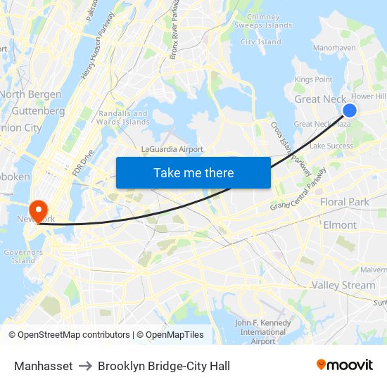 Manhasset to Brooklyn Bridge-City Hall map