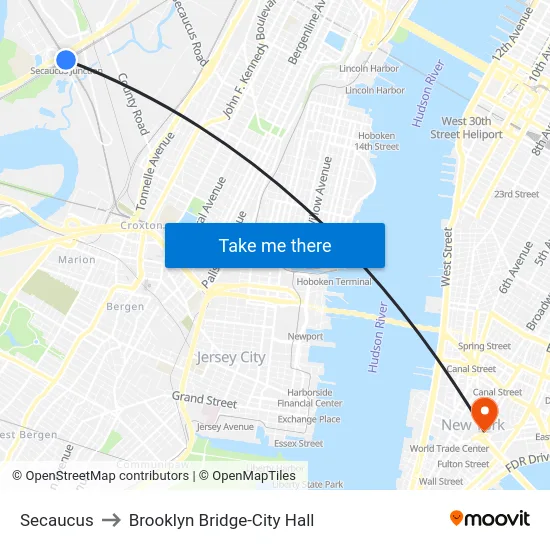 Secaucus to Brooklyn Bridge-City Hall map