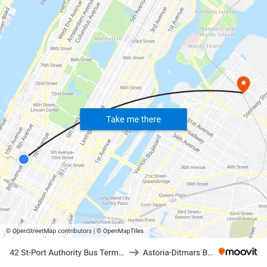 42 St-Port Authority Bus Terminal to Astoria-Ditmars Blvd map