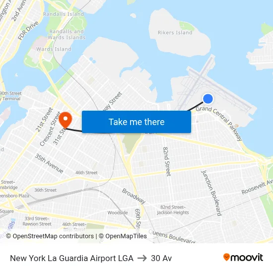 New York La Guardia Airport LGA to 30 Av map