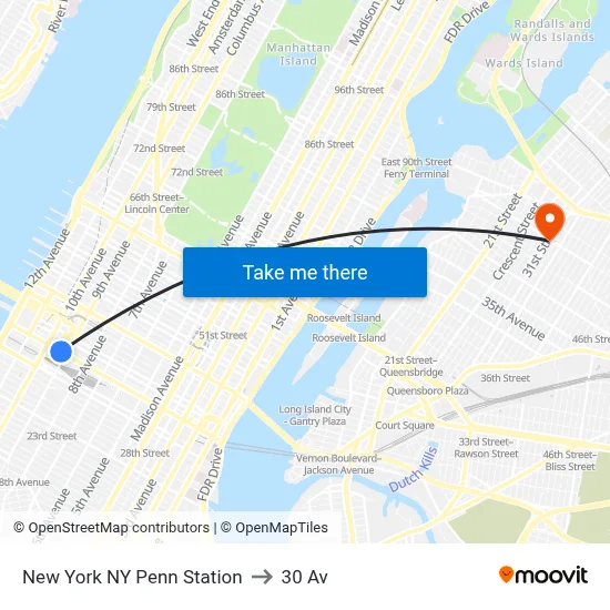 New York NY Penn Station to 30 Av map