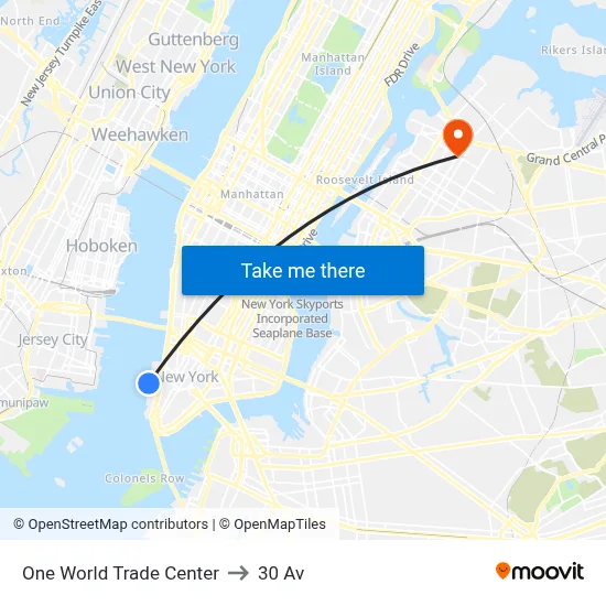 One World Trade Center to 30 Av map