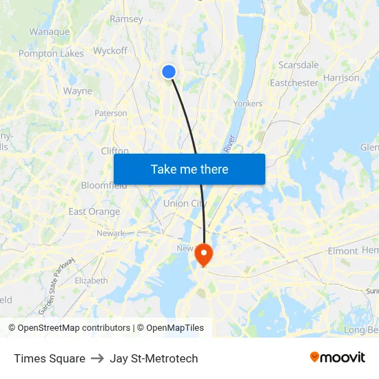 Times Square to Jay St-Metrotech map