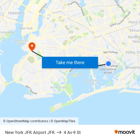 New York JFK Airport JFK to 4 Av-9 St map