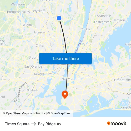 Times Square to Bay Ridge Av map