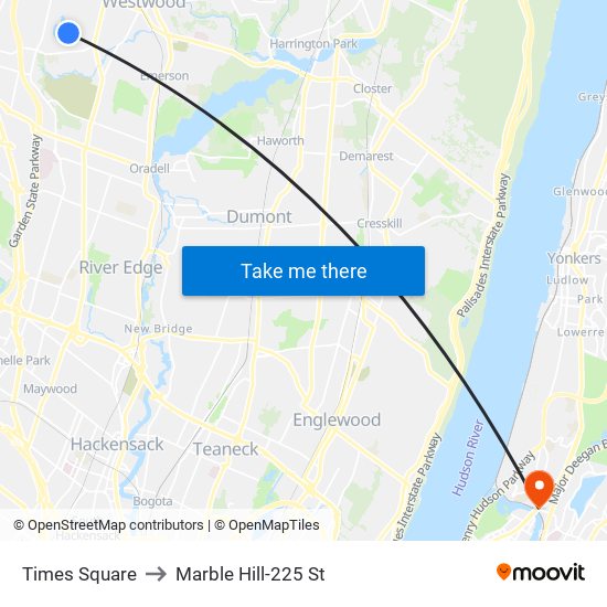 Times Square to Marble Hill-225 St map