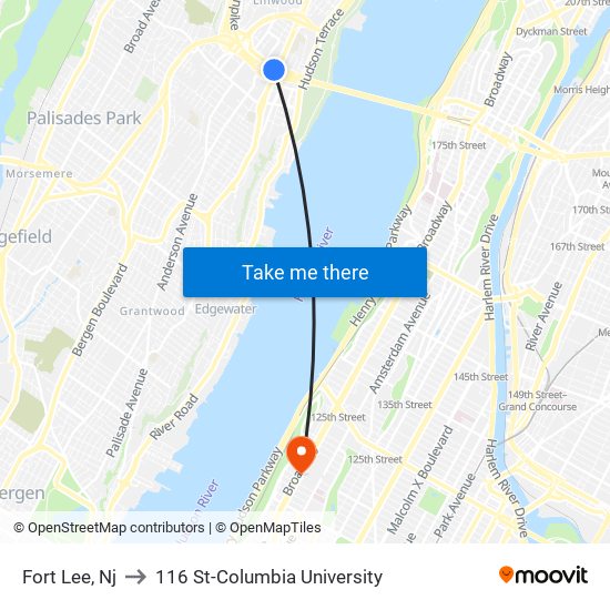 Fort Lee, Nj to 116 St-Columbia University map