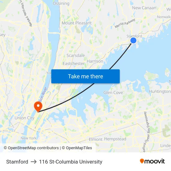 Stamford to 116 St-Columbia University map