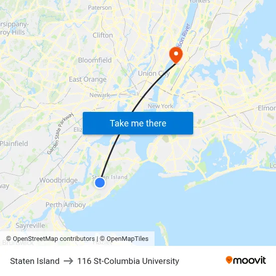 Staten Island to 116 St-Columbia University map