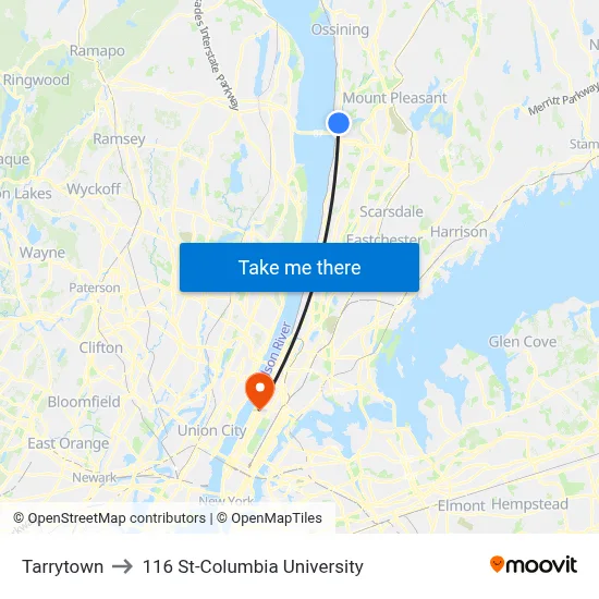 Tarrytown to 116 St-Columbia University map