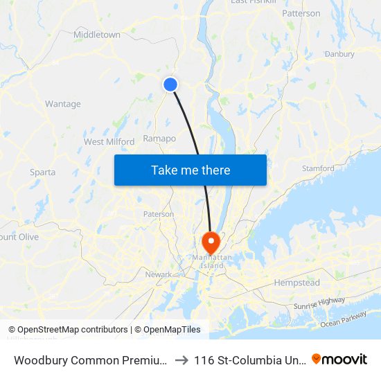 Woodbury Common Premium Outlets to 116 St-Columbia University map