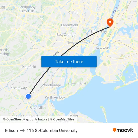 Edison to 116 St-Columbia University map