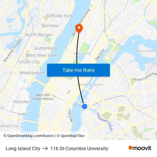 Long Island City to 116 St-Columbia University map