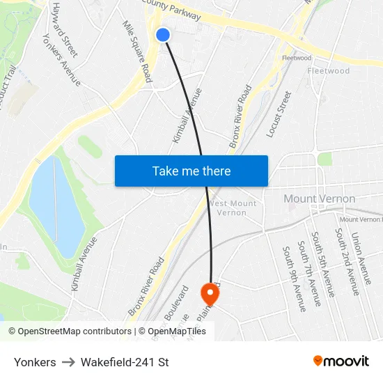 Yonkers to Wakefield-241 St map