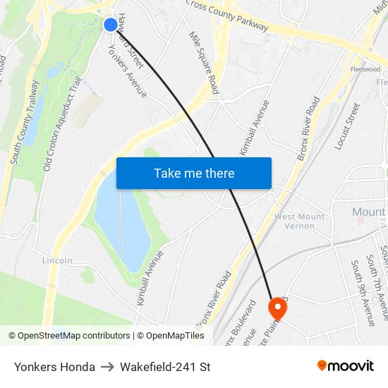 Yonkers Honda to Wakefield-241 St map