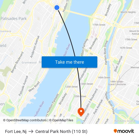 Fort Lee, Nj to Central Park North (110 St) map