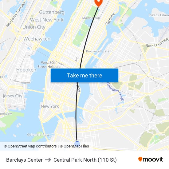 Barclays Center to Central Park North (110 St) map