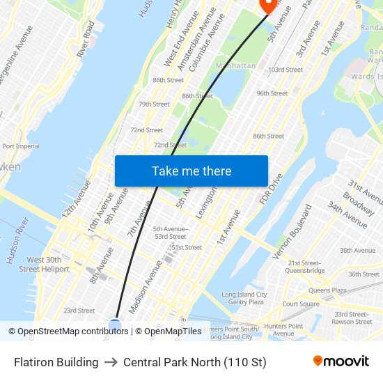 Flatiron Building to Central Park North (110 St) map
