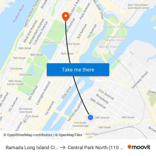 Ramada Long Island City to Central Park North (110 St) map