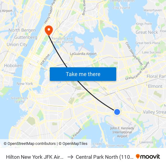 Hilton New York JFK Airport to Central Park North (110 St) map