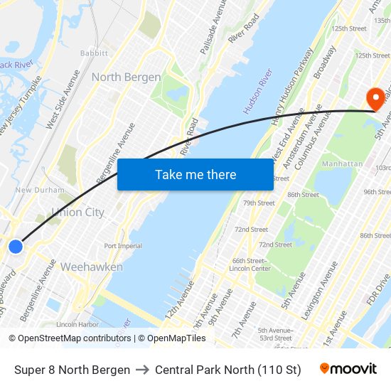 Super 8 North Bergen to Central Park North (110 St) map